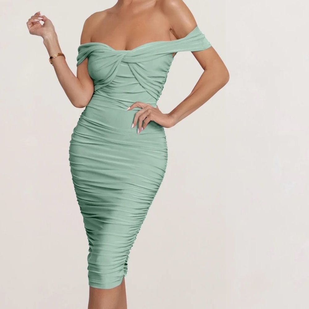 Club L London Sage off the Shoulder Midi Dress. Size 10